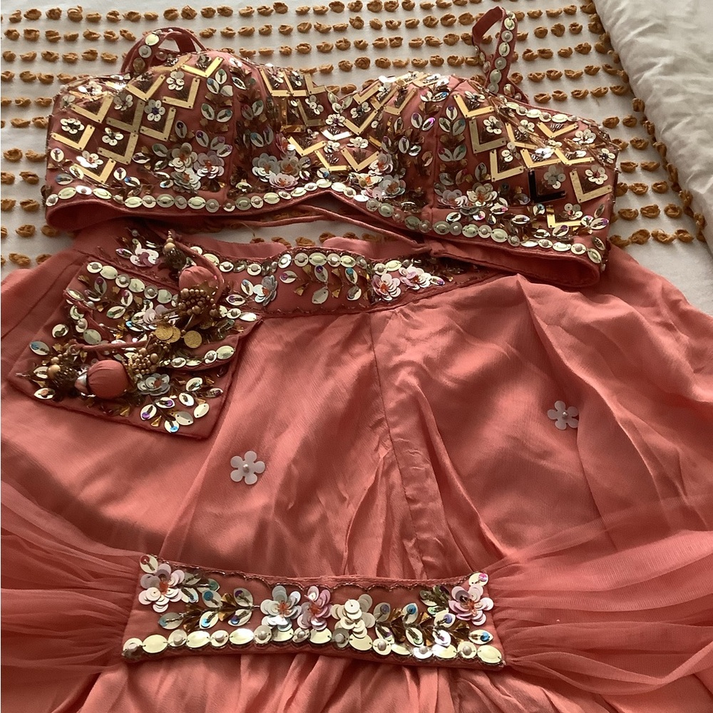Embellished Coral Pink Beaded Bra Top - Picture 10 of 16